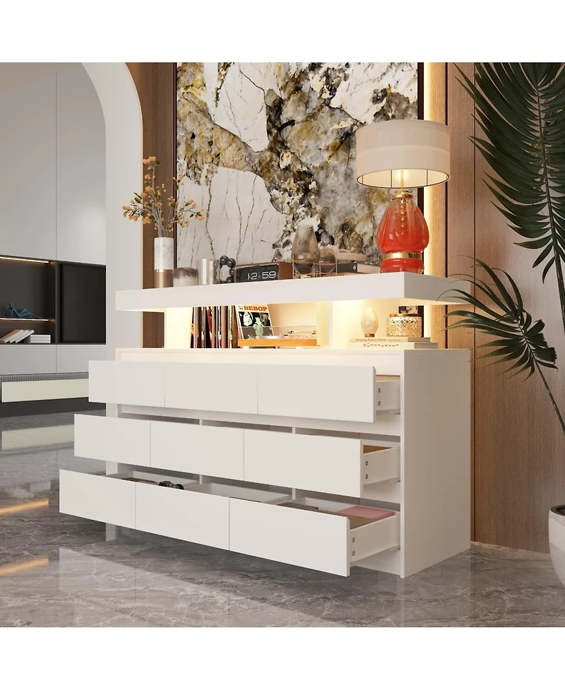 Homsee 9 Drawer Dresser for Bedroom with Led Light and Power Outlet