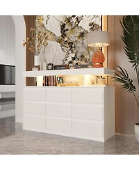 Homsee 9 Drawer Dresser for Bedroom with Led Light and Power Outlet