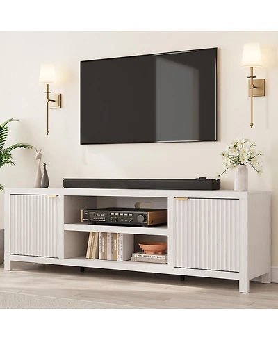 gaomon Fluted Tv Stand for 75+ Inch, Modern Entertainment Center with 2-Tier Storage & Adjustable Shelves