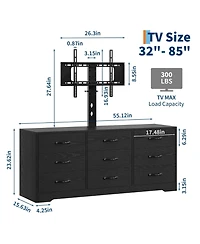 gaomon Modern Tv Stand with Mount, 55 Inch Entertainment Center with 9 Drawers, Adjustable Height Media Console for TVs 85 Inch
