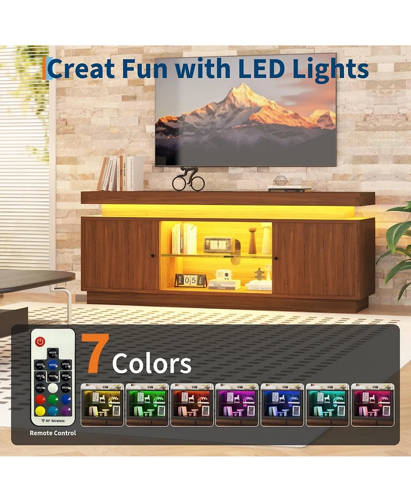 gaomon Tv Stand Entertainment Center with Storage Cabinets,Open Shelves & Power Outlets Media Tv Console Table for Up to 75" Tv