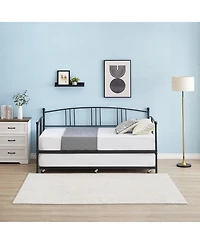 gaomon Daybed with Trundle Twin Arched Headboard Metal Day Bed Steel Slat Support SofaBed for Bedroom Living Room