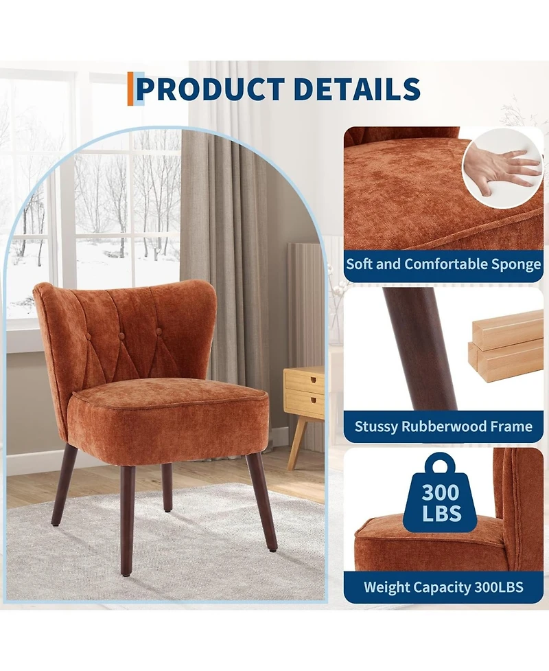gaomon Modern Upholstered Accent Chair with Curved Back and Wood Legs