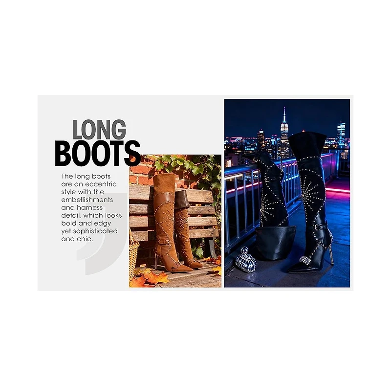 London Rag Women's Medira Pointed Toe Embellished Stiletto Boots