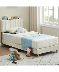 gaomon Upholstered Platform Bed Frame with Bookcase Headboard, Velvet Mattress Foundation,Heavy Duty Steel Support Legs.