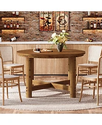 Tribesigns 47" Solid Wood Dining Table for 4-6, Farmhouse Round Kitchen Table