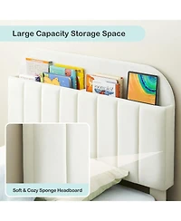 gaomon Storage Headboard, Velvet Upholstered Platform Blue Bedframe for Kids, Girl Bed, Strong Wooden Slats, Noise-Free