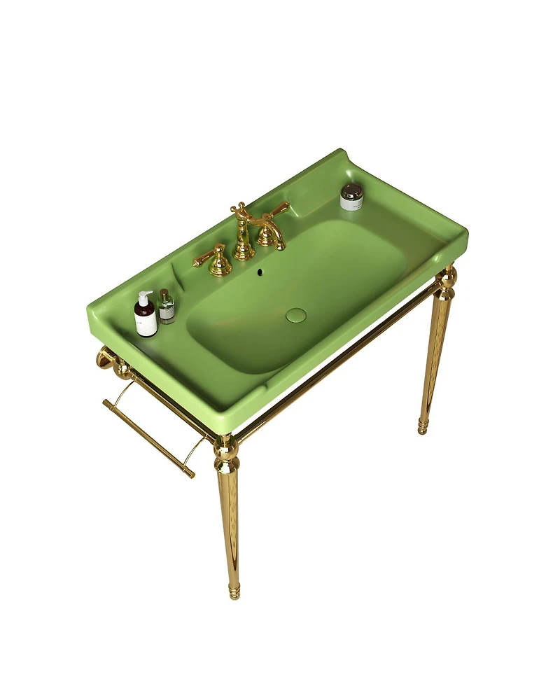 Sillysis 36" Bathroom Console Sink with Green Ceramic Vanity, Wall Mounted Basin & Stainless Steel Legs, Towel Bar Included