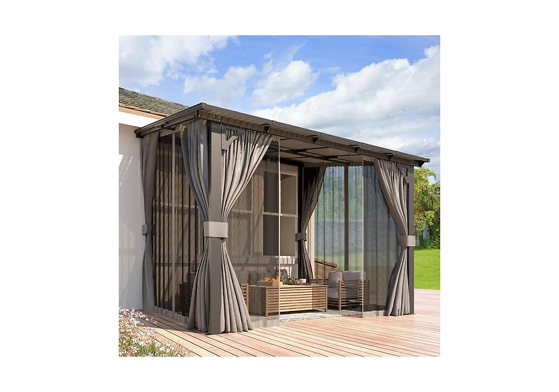 Aecojoy 10'x8' Wall Gazebo with Curtains and Mosquito Netting