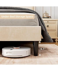 gaomon Queen Upholstered Platform Bed Wingback Headboard Velvet 2 Storage Pockets Wooden Slat Support Box Spring Optional