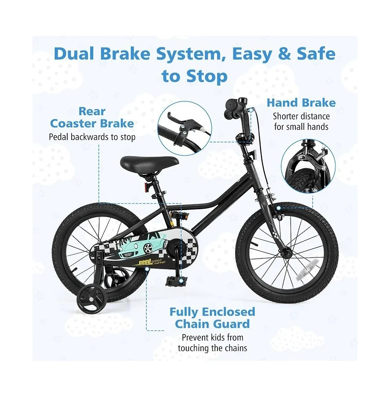 16 Inch Kids Bike Adjustable for 4-7 Years Old with Low-Step Frame