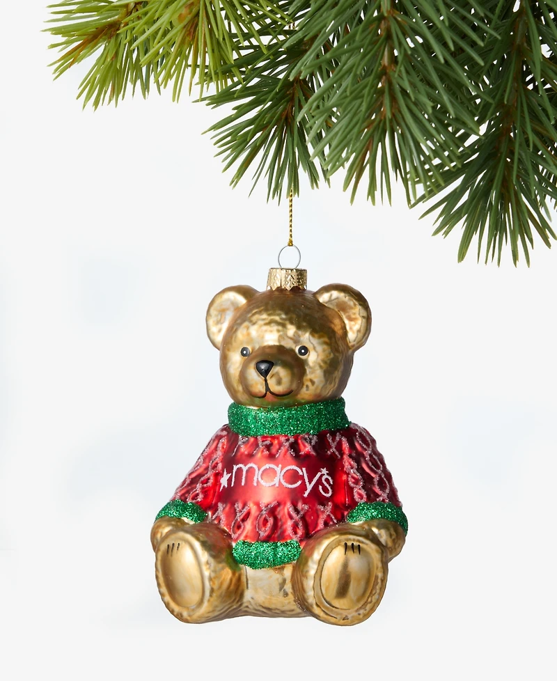 Holiday Lane Macy's Glass Glittered Bear Ornament, Macy's Exclusive