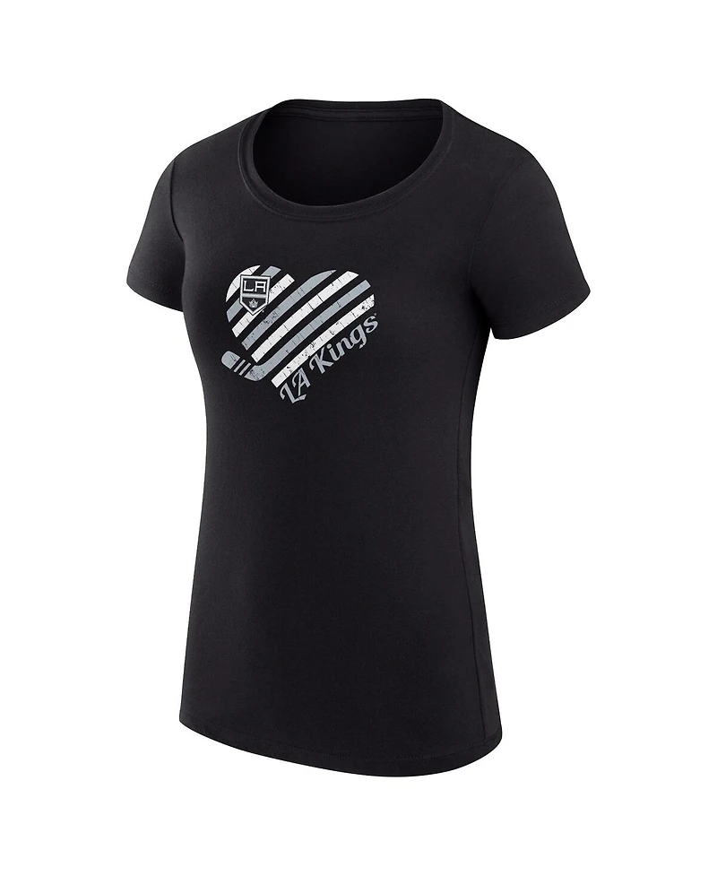 G-iii 4Her by Carl Banks Women's Black Los Angeles Kings Super-Slim Fit Lightweight Heart T-Shirt