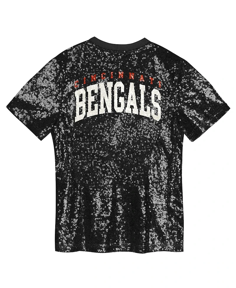 Outerstuff Big Girls Black Cincinnati Bengals Wordmark Sequin V-Neck Top
