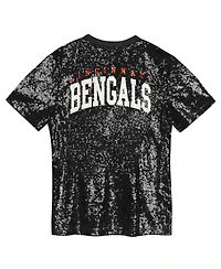 Outerstuff Big Girls Black Cincinnati Bengals Wordmark Sequin V-Neck Top