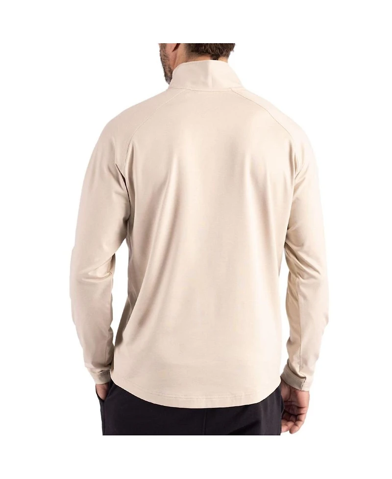 Cutter & Buck Men's Light Brown Philadelphia Eagles Adapt Eco Knit Hybrid Quarter-Zip Jacket