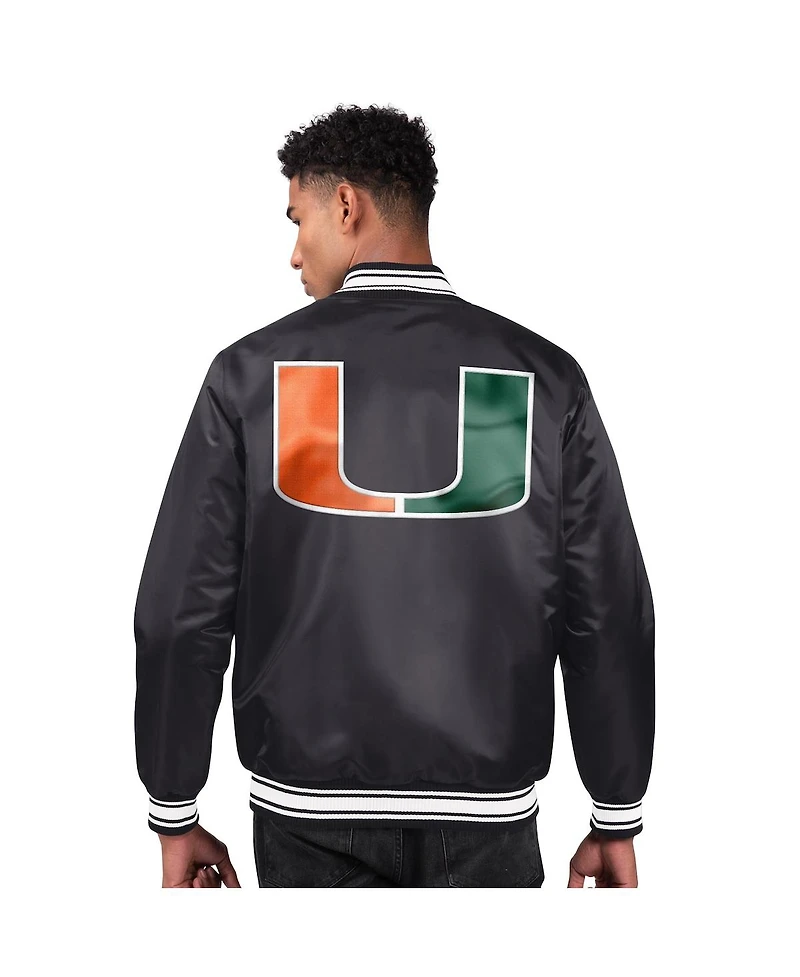 Starter Men's Black Miami Hurricanes Two-Hit Satin Varsity Full-Snap Jacket