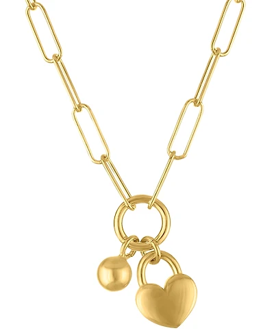 Macy's Heart & Ball Charm Pendant Necklace in 14k Gold Over Sterling Silver
