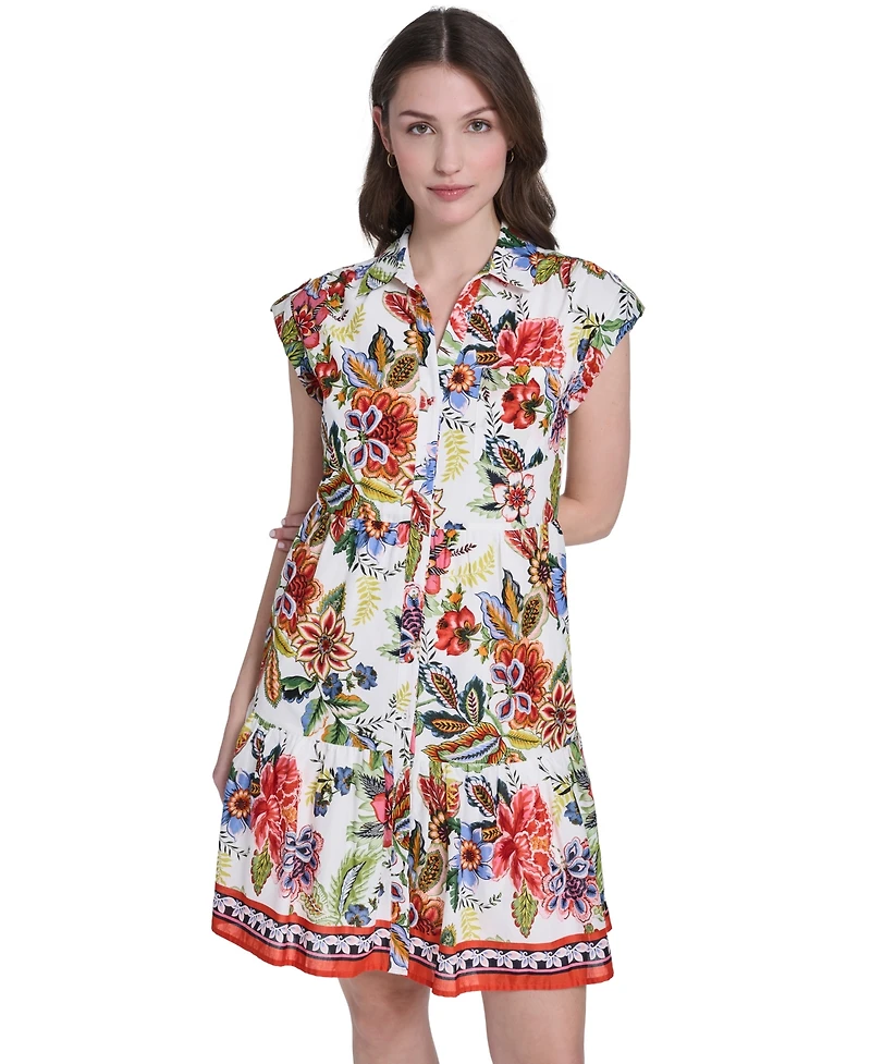 Eliza J Women's Printed Folded Cap-Sleeve Short Dress