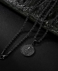 Rhona Sutton Men's Black Plated Stainless Steel St. Michael Pendant Necklace