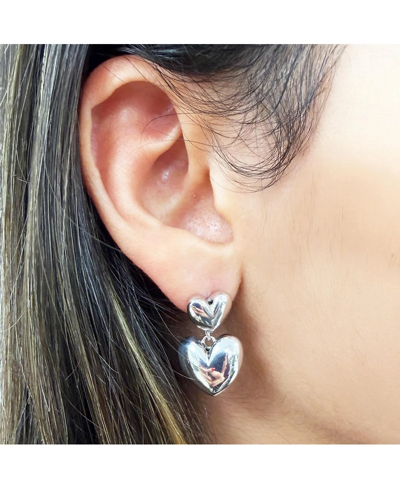 The Lovery Double Heart Drop Earrings Sterling Silver