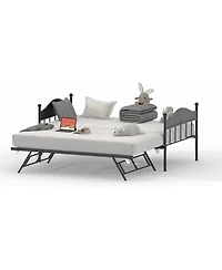 gaomon Daybed with Trundle Pop Up Foldable Metal Sofa Bed Stylish Headboard Steel Slats Living Room Bedroom