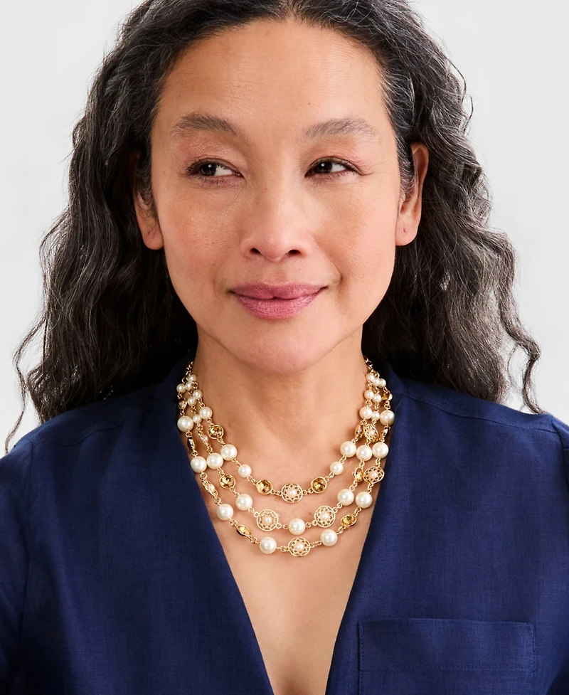 Charter Club Multi-Stone Three-Row Necklace, Macy's Exclusive