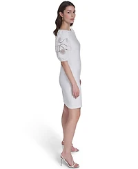 Vince Camuto Petite Embroidered Bodice Puff-Sleeve Shift Dress