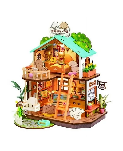 Robotime Puppy's Cozy Theme Diy Miniature Dollhouse Gift, Multicolored, 10.93" x 2.6" x 8.31"