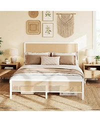 gaomon Size Rattan Bed Frame with Headboard, Modern Style Cane Boho Bed Frames with Heavy Duty Sturdy Steel Slat Support