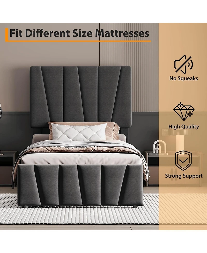 gaomon Bed Frame with Adjustable Headboard and 4 Storage Drawers, Soft Upholstered Platform Bed Frames with Wooden Slats Support