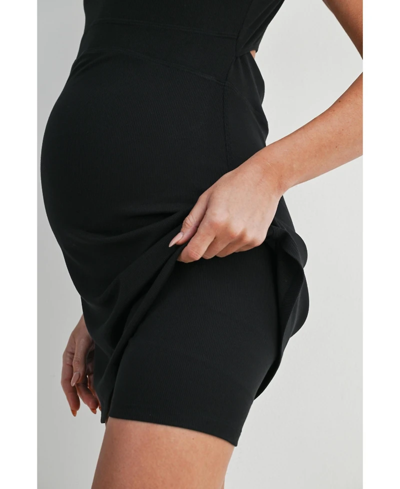 Hello Miz Maternity Ribbed Bodycon Mini Tank Dress with Built-In Shorts