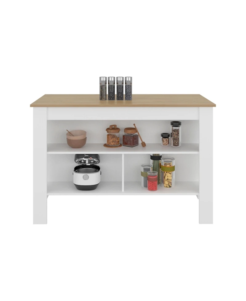 Fm Furniture Yoder Kitchen Island with Open Storage Shelves for Home Organization