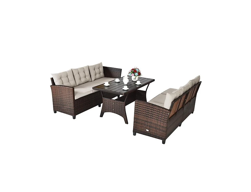 Slickblue Hand Woven Rattan Outdoor Sofa Set, 3 Pieces with Table
