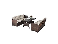 Slickblue Hand Woven Rattan Outdoor Sofa Set, 3 Pieces with Table