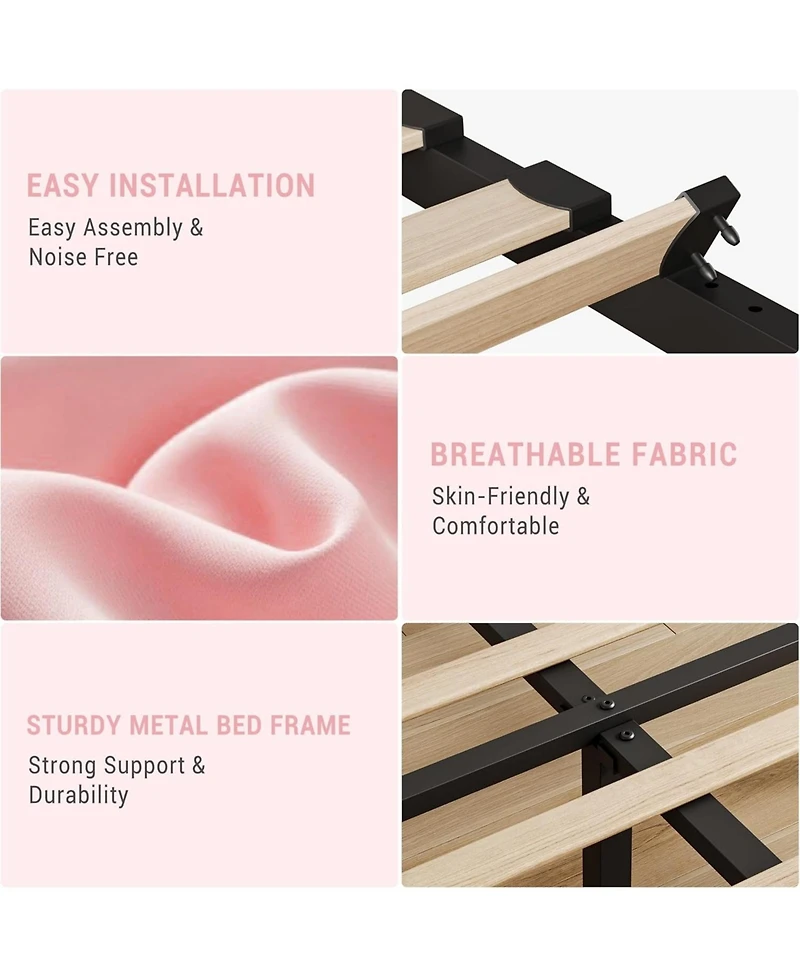 gaomon Upholstered Platform Bed Adjustable Headboard Wooden Slats Noise Free Easy Assembly No Box Spring
