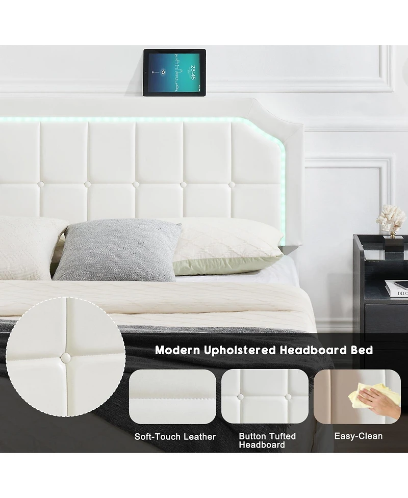 gaomon Floating Bed Frame Rgb Led Headboard Adjustable Height Upholstered Metal Platform Easy Assembly No Box Spring