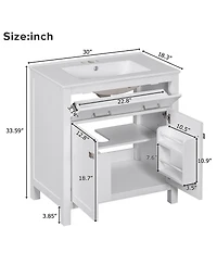 Sillysis 30" Bathroom Vanity with Ceramic Sink, Soft Close Doors & Adjustable Shelf, Modern Storage Cabinet for Small Spaces