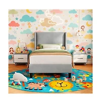 gaomon Twin Wingback Bed Frame Vertical Stripe Velvet Upholstered 2 Storage Pockets Wood Slats No Box Spring