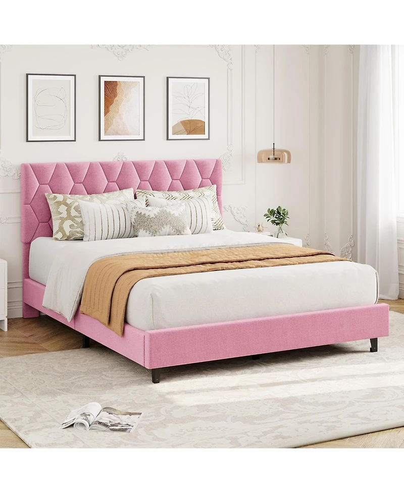 gaomon Platform Bed Frame with Adjustable Upholstered Headboard, Modern Bed Frame with Wooden Slats Support & Triangular Feet
