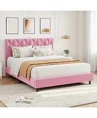 gaomon Platform Bed Frame with Adjustable Upholstered Headboard, Modern Bed Frame with Wooden Slats Support & Triangular Feet