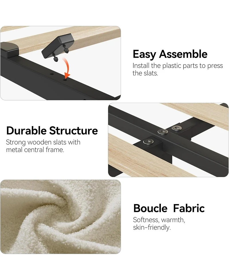 gaomon Full Bed Frame Storage Headboard 2 Drawers Boucle Upholstered Platform Bookcase Easy Assembly No Box Spring