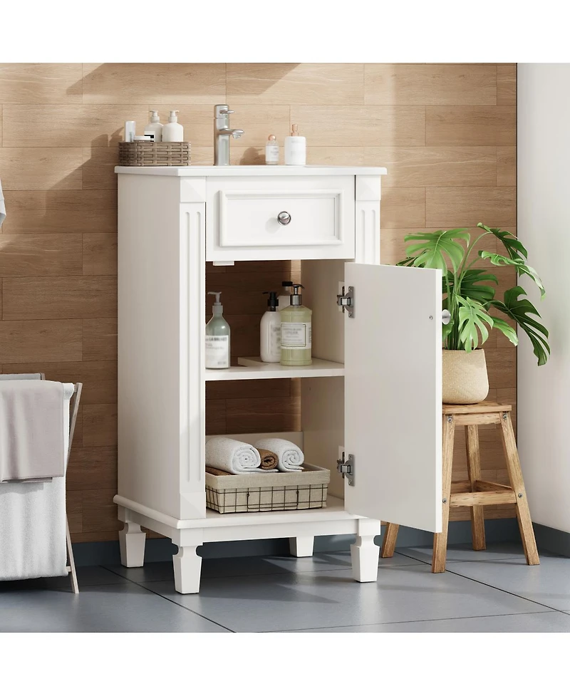 Sillysis 18" Bathroom Vanity with Sink, French Modern Freestanding Solid Wood Mdf Cabinet, Soft Close Door for Small Spaces