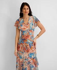 kensie Women's Printed Burnout Chiffon A-Line Dress