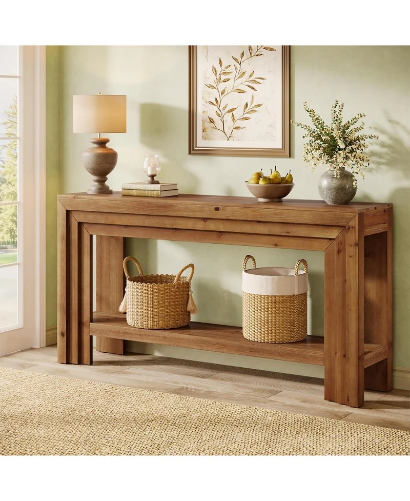 Tribesigns Solid Wood Console Table, 63-Inch Entryway Table with Storage Shelf