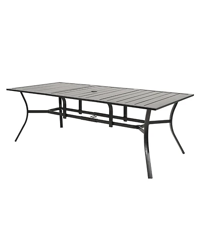 Aoodor Patio Dining Table for 6, 83'' Rectangular Metal Outdoor Patio Table with Umbrella Hole, Outdoor Dining Table for Deck, Yard, Poolside, Porch