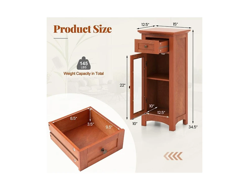 Slickblue Freestanding Bathroom Cabinet with Glass Door Storage