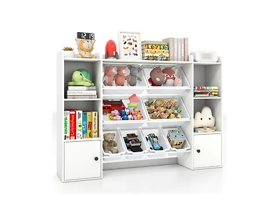 Slickblue Kids Bookshelf and Toy Storage with Open Shelves Bins
