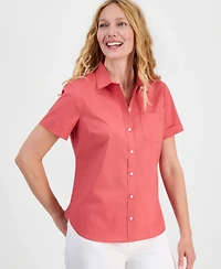 Nautica Women's Cotton Solid Short-Sleeve Camp Shirt