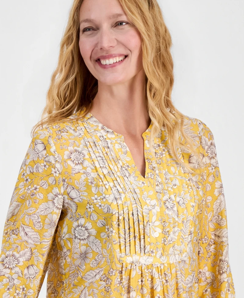 Nautica Women's Floral Pintuck Blouse